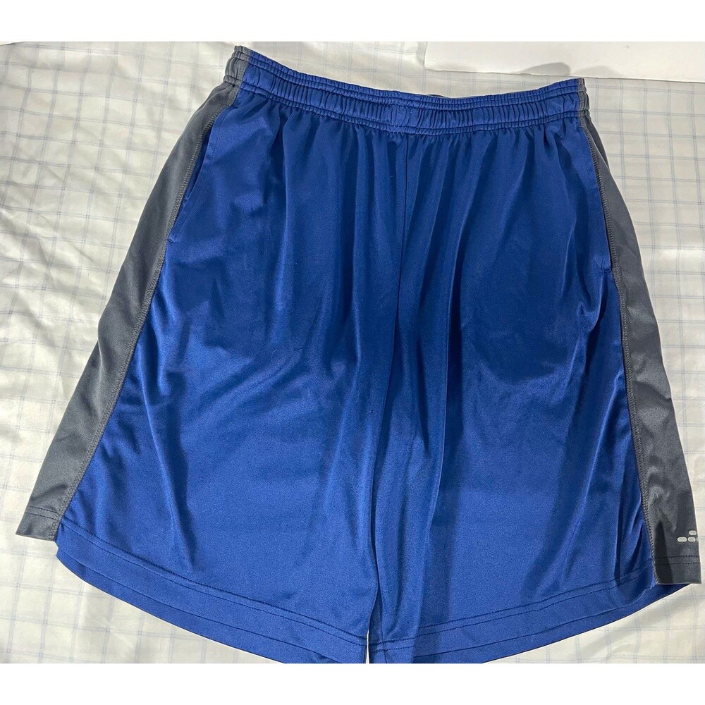 BCG Men’s Athletic Shorts XL Blue/Gray Colorblock Knit Polyester Drawstring